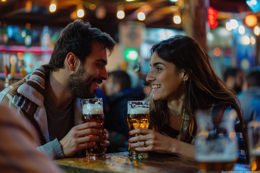 namorados tomando chopp em restaurante