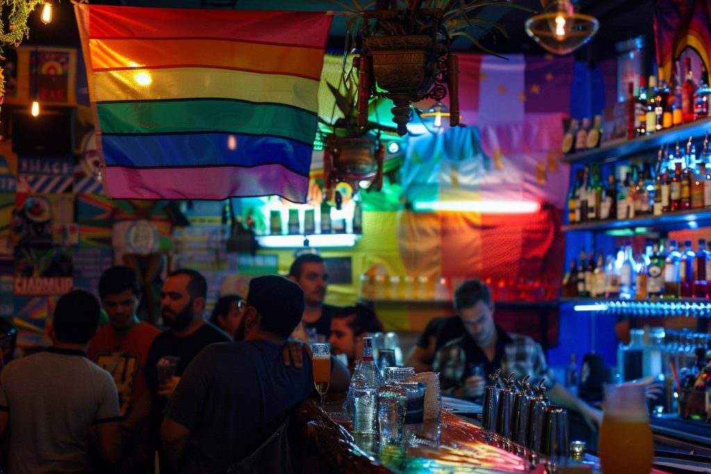 bar com bandeira LGBTQIA+ em referência à diversidade e inclusão