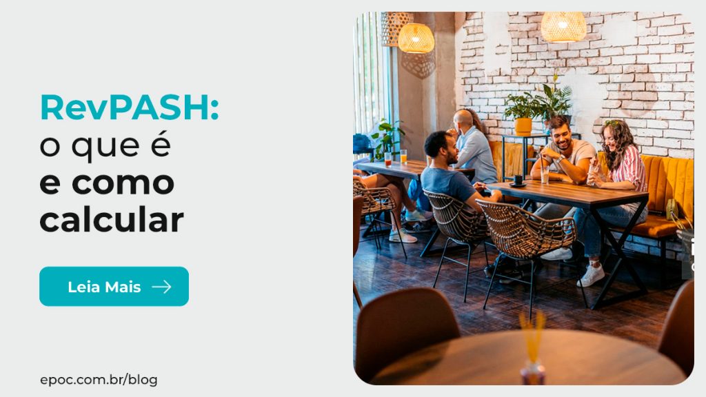 Título do conteúdo "Revpash: o que é e como calcular" com botão de leia mais e foto de clientes em um restaurante