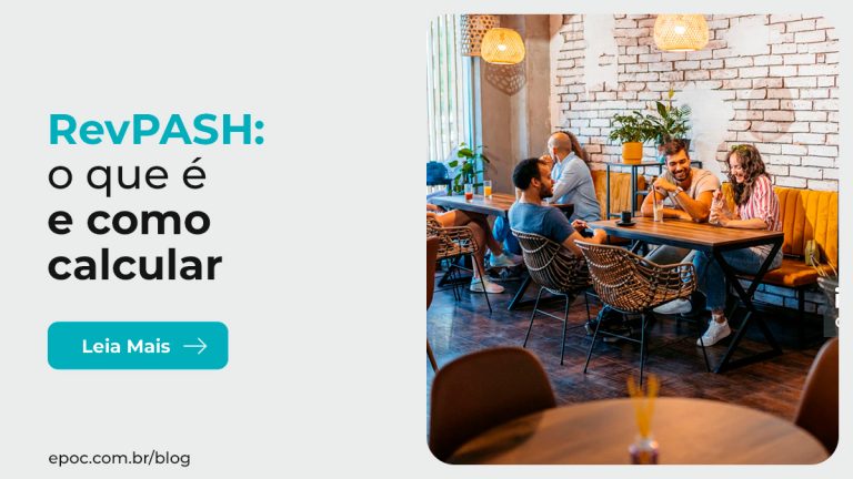 Título do conteúdo "Revpash: o que é e como calcular" com botão de leia mais e foto de clientes em um restaurante